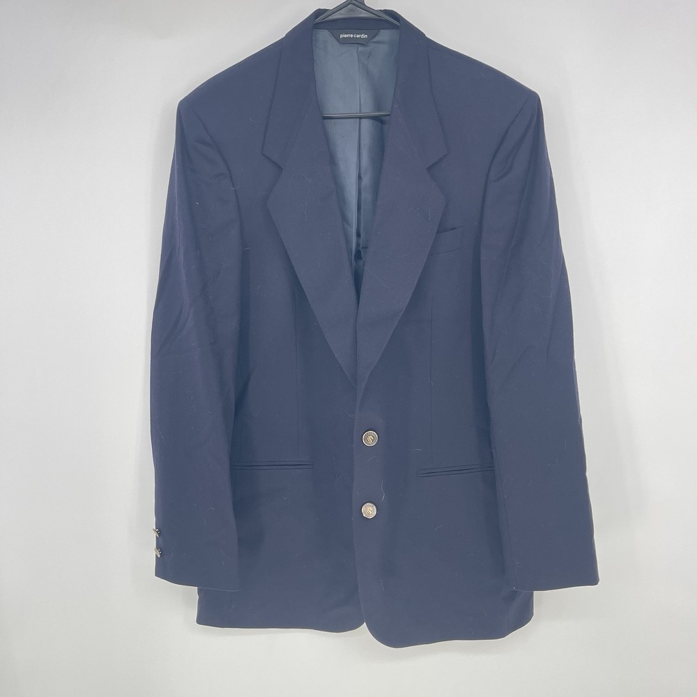Pierre Cardin 42R Navy Blue 100%‎ Wool Gold Button Mens Blazer Jacket F-177